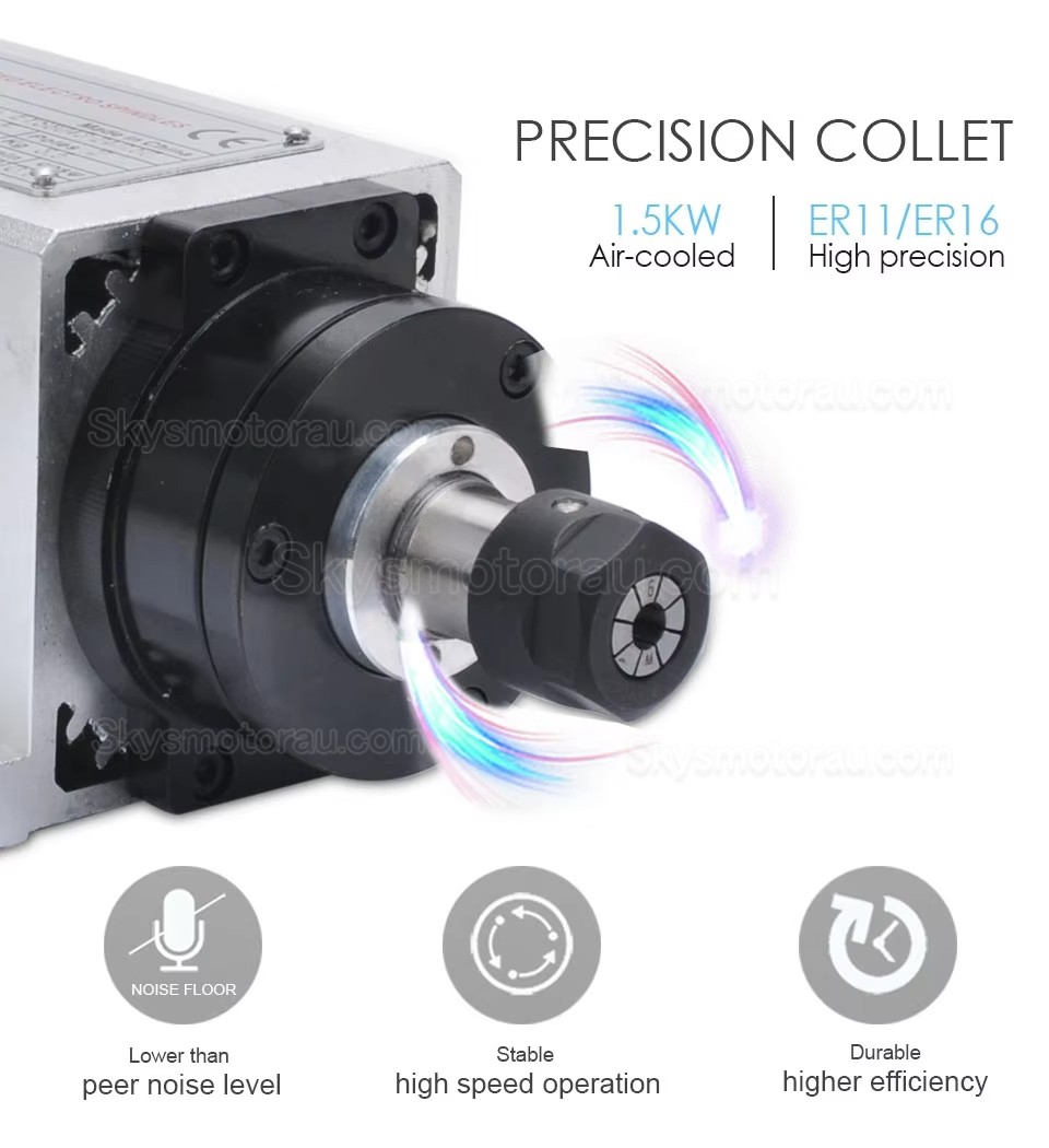 1.5kW Air Cooled CNC Spindle Motor Huajiang-1.5KW ER11/ER16 Collet 110V/220V 24000RPM 400Hz with Aviation Plug
